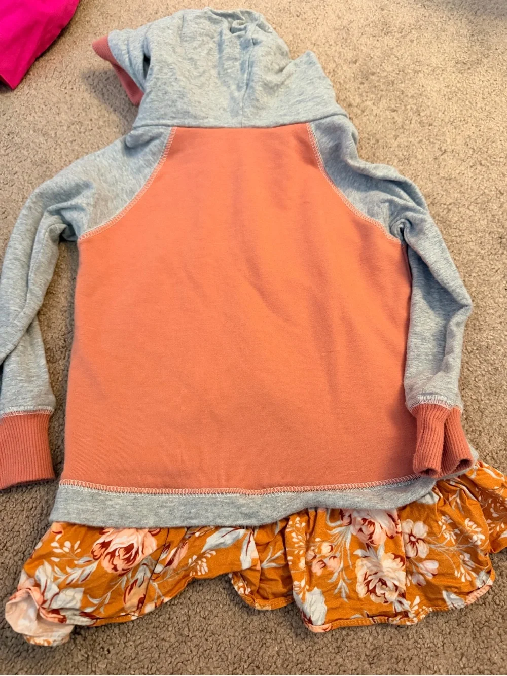 Kids Floral Ruffle Hoodie & Leggings Set - Coral and Heather Gray
